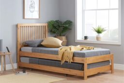 Birlea Pine Wood Guest Bed 2 mattresses Buxton Trundle Frame Hideaway Stop Over in Light Brown - Size: Single - thumbnail 3