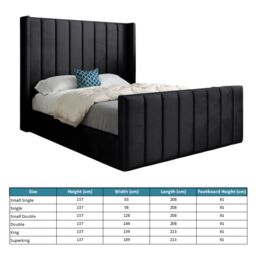 KDMD Romano Straight Winged Upholstered Soft Velvet Black Bed Frame - Size: Single - thumbnail 4