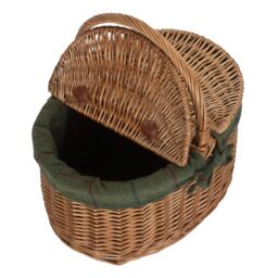 Red Hamper Wicker Light Steamed Oval Cotton Lined Lidded Picnic Basket in Green - thumbnail 4