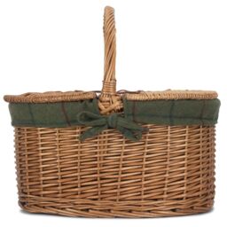 Red Hamper Wicker Light Steamed Oval Cotton Lined Lidded Picnic Basket in Green - thumbnail 3