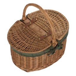 Red Hamper Wicker Light Steamed Oval Cotton Lined Lidded Picnic Basket in Green - thumbnail 2