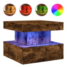 Berkfield Home Coffee Table with LED Lights Smoked Oak 50x50x40 cm in Brown - Size: 50 x 50 x 40 cm - thumbnail 2