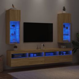 Berkfield Home TV Cabinets with LED Lights 2 pcs Sonoma Oak 30.5x30x90 cm in Brown - thumbnail 4