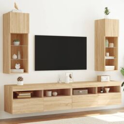 Berkfield Home TV Cabinets with LED Lights 2 pcs Sonoma Oak 30.5x30x90 cm in Brown - thumbnail 1