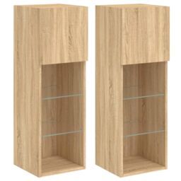 Berkfield Home TV Cabinets with LED Lights 2 pcs Sonoma Oak 30.5x30x90 cm in Brown - thumbnail 2