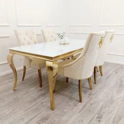 Celebrity Interiors Louis Glass Top Dining Table in White - Size: 160 cm x 90 cm - thumbnail 2