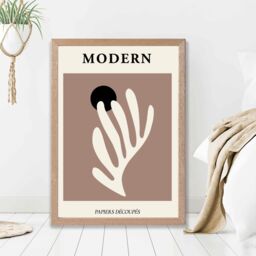 ARTZE Matisse Floral Cutout Cream & Brown Mid Century Framed Print SIZE: A4 with Oak Frame - thumbnail 2
