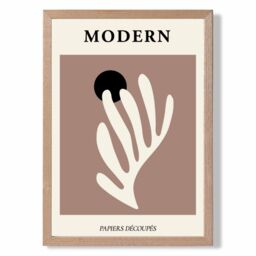 ARTZE Matisse Floral Cutout Cream & Brown Mid Century Framed Print SIZE: A4 with Oak Frame