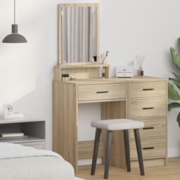 Berkfield Home Dressing Table with Drawers - Sonoma Oak, 50x41x140 cm in Beige - Size: 50 x 41 x 140 cm