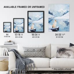 "Artery8 Husky In Snowy Mountain Lake Landscape Dog Lover Wall Art Print in Blue - Size: W18"" x H24""" - thumbnail 3