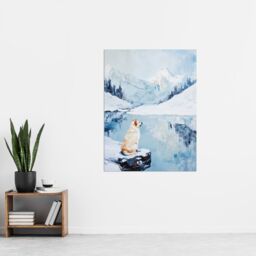 "Artery8 Husky In Snowy Mountain Lake Landscape Dog Lover Wall Art Print in Blue - Size: W18"" x H24""" - thumbnail 4