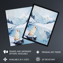 "Artery8 Husky In Snowy Mountain Lake Landscape Dog Lover Wall Art Print in Blue - Size: W18"" x H24""" - thumbnail 2