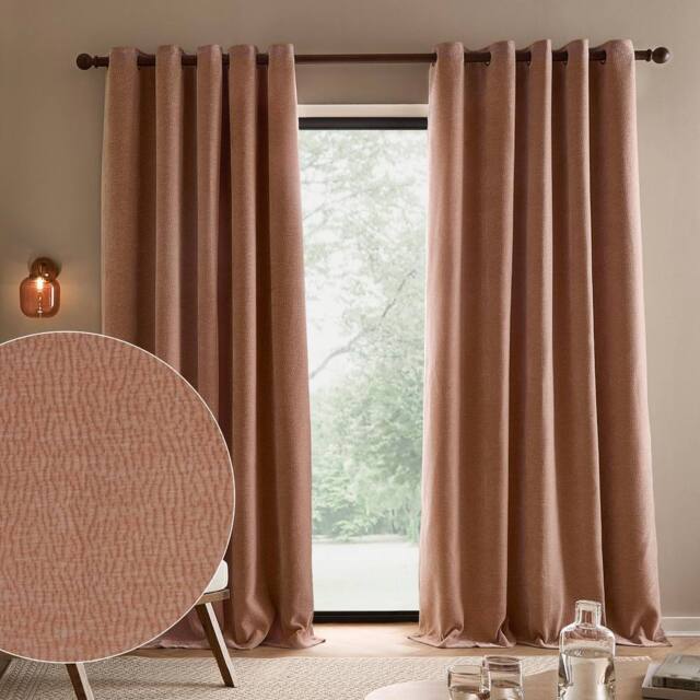Yard Heath Washed Velvet Fully Lined Eyelet Curtain Pair in Coral - Size: 229 cm width x 229 cm drop - image 1