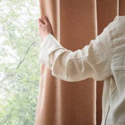 Yard Heath Washed Velvet Fully Lined Eyelet Curtain Pair in Coral - Size: 229 cm width x 229 cm drop - thumbnail 2