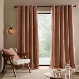 Yard Heath Washed Velvet Fully Lined Eyelet Curtain Pair in Coral - Size: 229 cm width x 229 cm drop - thumbnail 4
