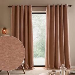 Yard Heath Washed Velvet Fully Lined Eyelet Curtain Pair in Coral - Size: 229 cm width x 229 cm drop