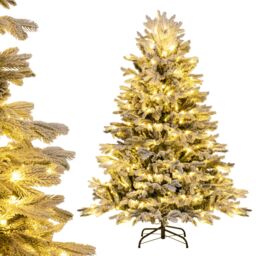 Gymax 146 CM Pre-Lit Flocked Christmas Tree 688 Tips & 200 LED Lights Xmas Decor Tree in Green - thumbnail 1