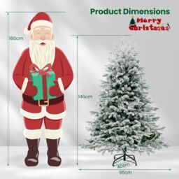 Gymax 146 CM Pre-Lit Flocked Christmas Tree 688 Tips & 200 LED Lights Xmas Decor Tree in Green - thumbnail 6