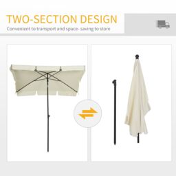 OUTSUNNY Aluminium Sun Umbrella Parasol Patio Rectangular 2M x 1.3M in Cream - thumbnail 5