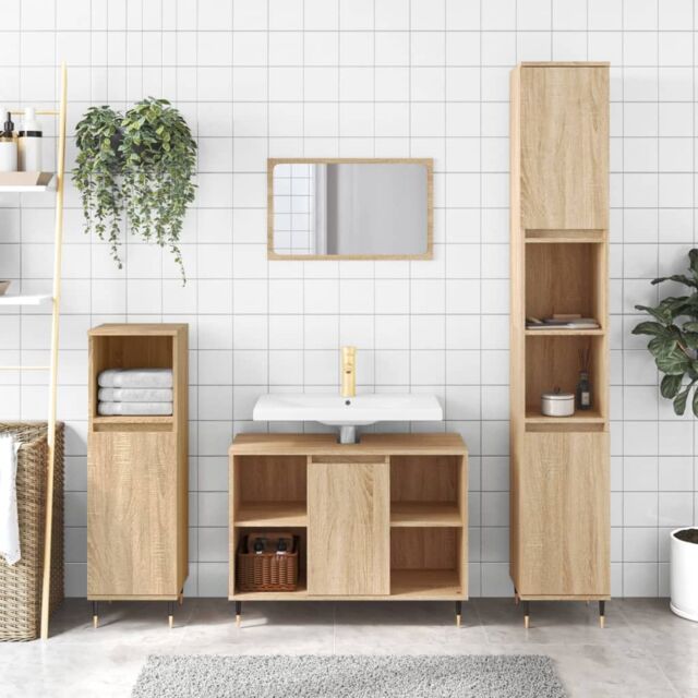 Berkfield Home Bathroom Cabinet Sonoma Oak 80x33x60 cm Engineered Wood in Brown - Size: 80 x 33 x 60 cm - image 1