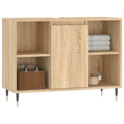 Berkfield Home Bathroom Cabinet Sonoma Oak 80x33x60 cm Engineered Wood in Brown - Size: 80 x 33 x 60 cm - thumbnail 3