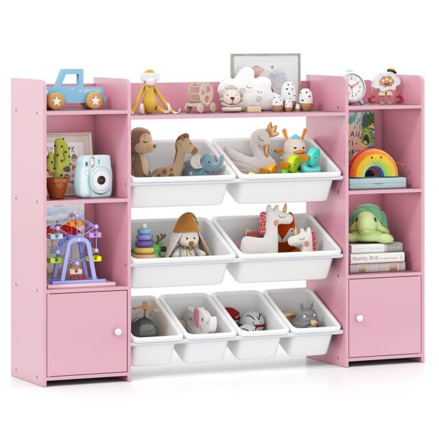 Costway 142 cm Large Toy Storage Organizer 4-Tier Kids Cubby Shelf in Pink - image 1