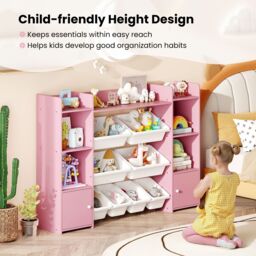 Costway 142 cm Large Toy Storage Organizer 4-Tier Kids Cubby Shelf in Pink - thumbnail 8