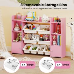 Costway 142 cm Large Toy Storage Organizer 4-Tier Kids Cubby Shelf in Pink - thumbnail 5