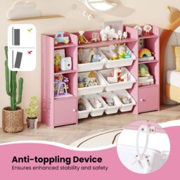 Costway 142 cm Large Toy Storage Organizer 4-Tier Kids Cubby Shelf in Pink - thumbnail 6