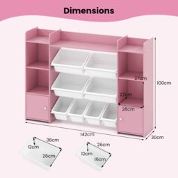 Costway 142 cm Large Toy Storage Organizer 4-Tier Kids Cubby Shelf in Pink - thumbnail 2
