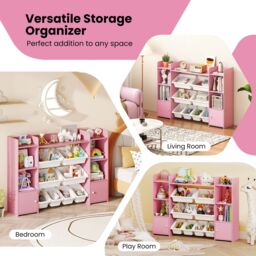 Costway 142 cm Large Toy Storage Organizer 4-Tier Kids Cubby Shelf in Pink - thumbnail 7