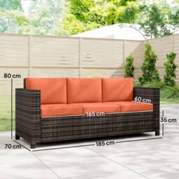 OUTSUNNY Rattan Wicker 3-seater Sofa Chair Patio Furniture in Orange - thumbnail 3