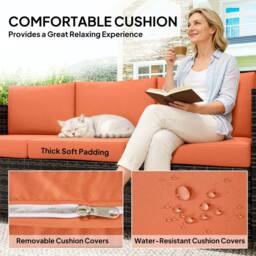 OUTSUNNY Rattan Wicker 3-seater Sofa Chair Patio Furniture in Orange - thumbnail 6