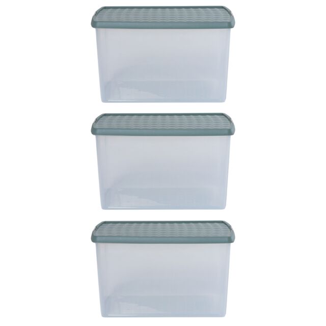 Wham Clip 3x 62L Rectangular Plastic Storage Boxes with Clip Lock Lids in Green - image 1