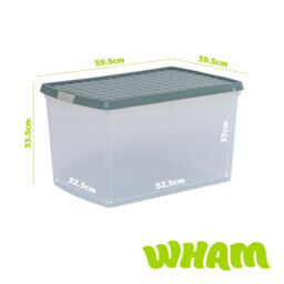 Wham Clip 3x 62L Rectangular Plastic Storage Boxes with Clip Lock Lids in Green - thumbnail 5