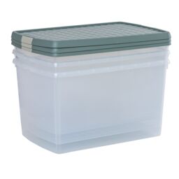 Wham Clip 3x 62L Rectangular Plastic Storage Boxes with Clip Lock Lids in Green - thumbnail 4