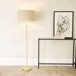 ValueLights Maggie Gold Candlestick Floor Lamp with Beige & Metallic Gold Shade & Bulb
