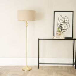 ValueLights Maggie Gold Candlestick Floor Lamp with Beige & Metallic Gold Shade & Bulb - thumbnail 3
