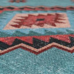 Kukoon Blue Geometric Soft Chenille Washable Living Room Area Rug in Pale Blue - Size: 80 cm x 300 cm - thumbnail 9