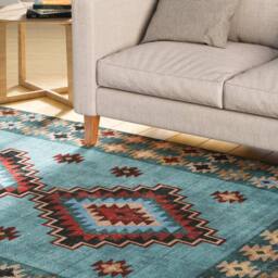 Kukoon Blue Geometric Soft Chenille Washable Living Room Area Rug in Pale Blue - Size: 80 cm x 300 cm - thumbnail 3