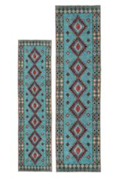 Kukoon Blue Geometric Soft Chenille Washable Living Room Area Rug in Pale Blue - Size: 80 cm x 300 cm - thumbnail 7