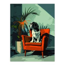 "Artery8 Wall Art Print Springer Spaniel Dog Lover Red Armchair Portrait Poster in Green - Size: W24"" x H32""" - thumbnail 1