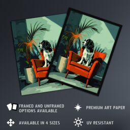 "Artery8 Wall Art Print Springer Spaniel Dog Lover Red Armchair Portrait Poster in Green - Size: W24"" x H32""" - thumbnail 2