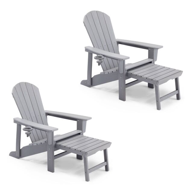 VonHaus Westport Reclining HDPE Adirondack Garden Chair with Footrest Set of 2 in Grey - Size: 2 Pack - image 1