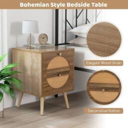 Kelvenix 2Pcs Rattan Nightstand Bohemian Style Side End Table in Brown - Size: 0.6m2 - thumbnail 5