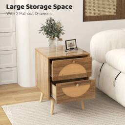 Kelvenix 2Pcs Rattan Nightstand Bohemian Style Side End Table in Brown - Size: 0.6m2 - thumbnail 3