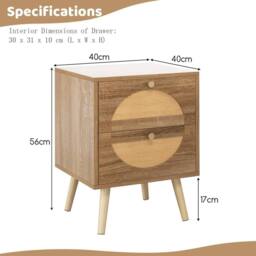 Kelvenix 2Pcs Rattan Nightstand Bohemian Style Side End Table in Brown - Size: 0.6m2 - thumbnail 2