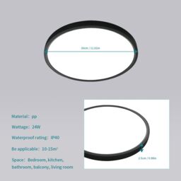 Pheashine Black LED Ceiling Light, 24W 6500K Cool White, 30cm Round Flush Mount - thumbnail 5