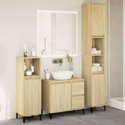 Berkfield Home 3 Piece Bathroom Furniture Set Sonoma Oak Engineered Wood in Light Tan - thumbnail 2