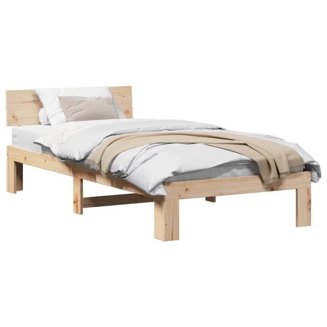 Berkfield Home Durable Bed Frame with Headboard 100x200 cm Solid Pine Wood in Beige - image 1